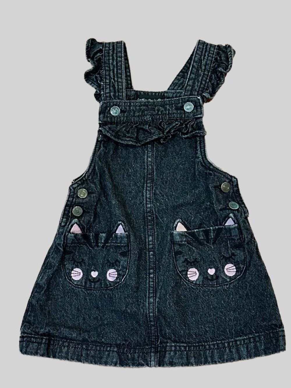 Cynthia Rowley Black Denim Overall Dress w/Cat Pockets 2T - 100% Cotton
